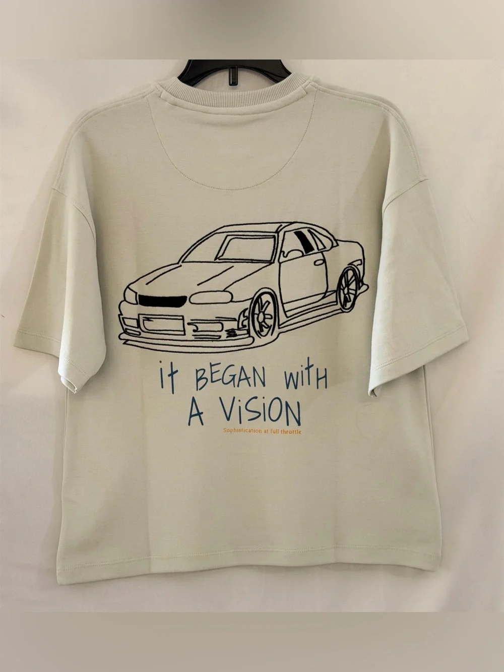 Denim & Flower Sage Green Tee with Navy and Mustard Text